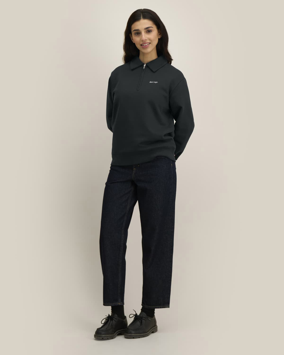proper - unisex polo sweatshirt mit reißverschluss